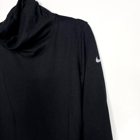 Nike Womens Large L Black Funnel Neck Pullover Sweatshirt Logo Banded Bottom - Picture 3 of 9